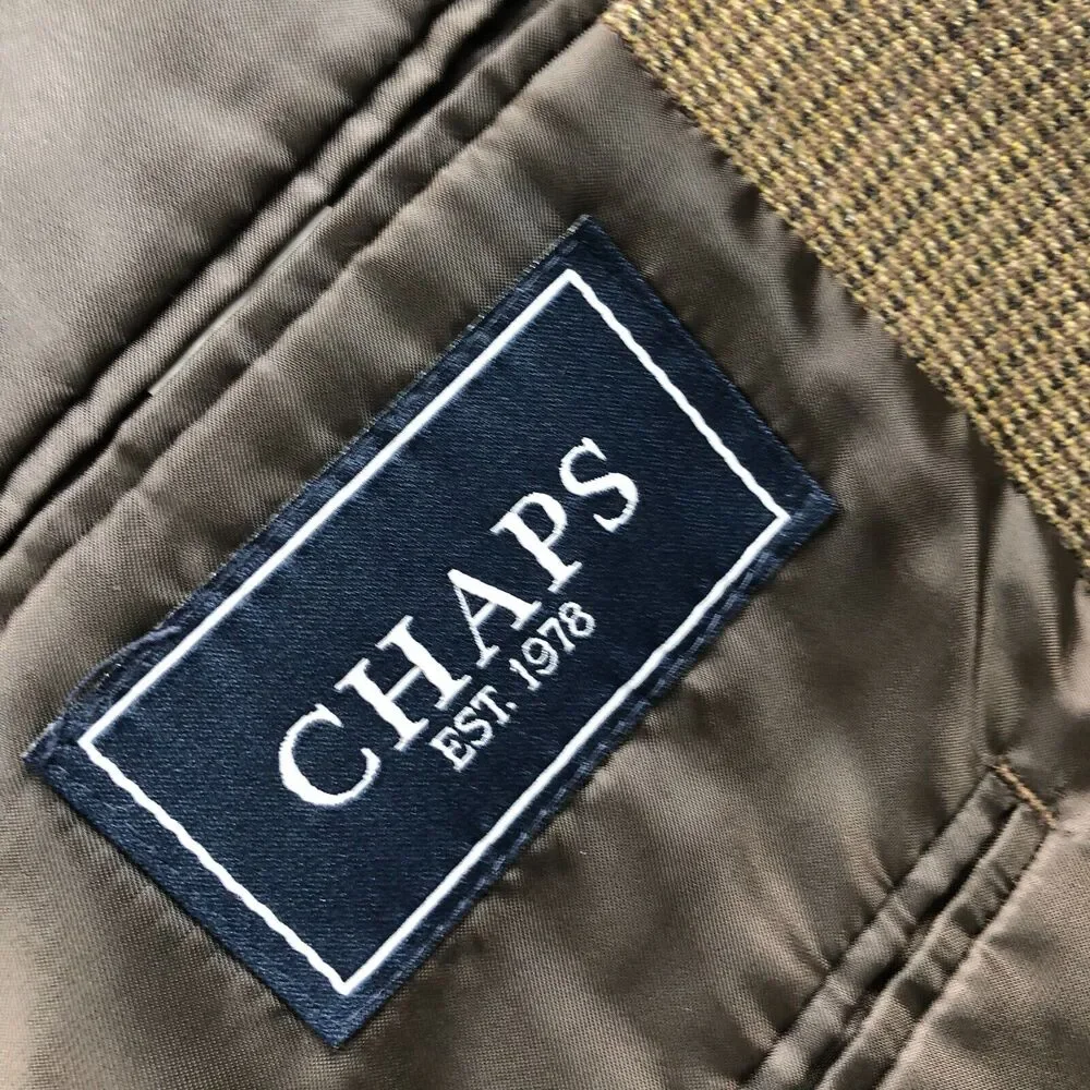 Chaps 44 L Long Men's 100% Wool Knit Button Sport Coat Jacket Brown MINT